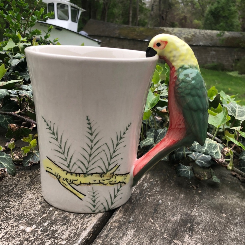 Pier 1 Imports Parrot Handled Hand-Painted Stoneware 16oz Coffee Mug